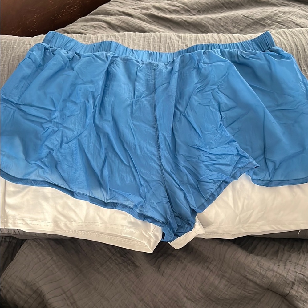 Max Studio Blue and White Athletic Shorts with Relaxed Fit